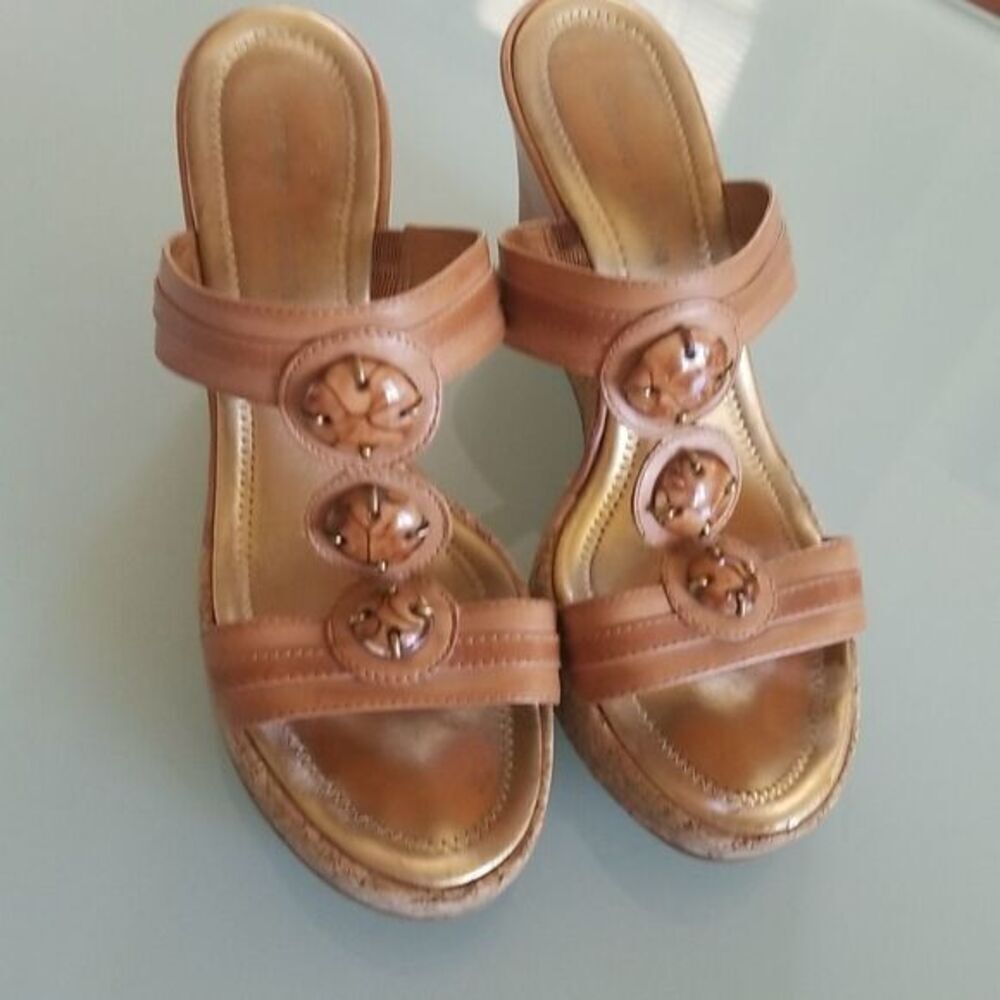 ANTONIO MELANI Jisile Y2K Leather Stone Wedges Coquette Girl Boho Chic Sz 10
